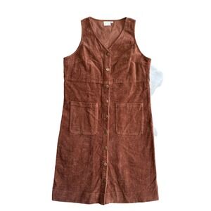 Love Olive Co Rust Brown Corduroy Button Front Jumper Pinafore Dress Small Y2K